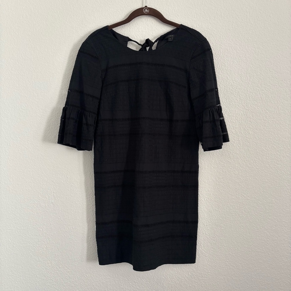 J. Crew Women's Size 0 Petite Black Flutter Sleeve Eyelet Shift Dress